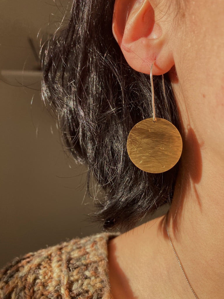 full moon earrings in brass